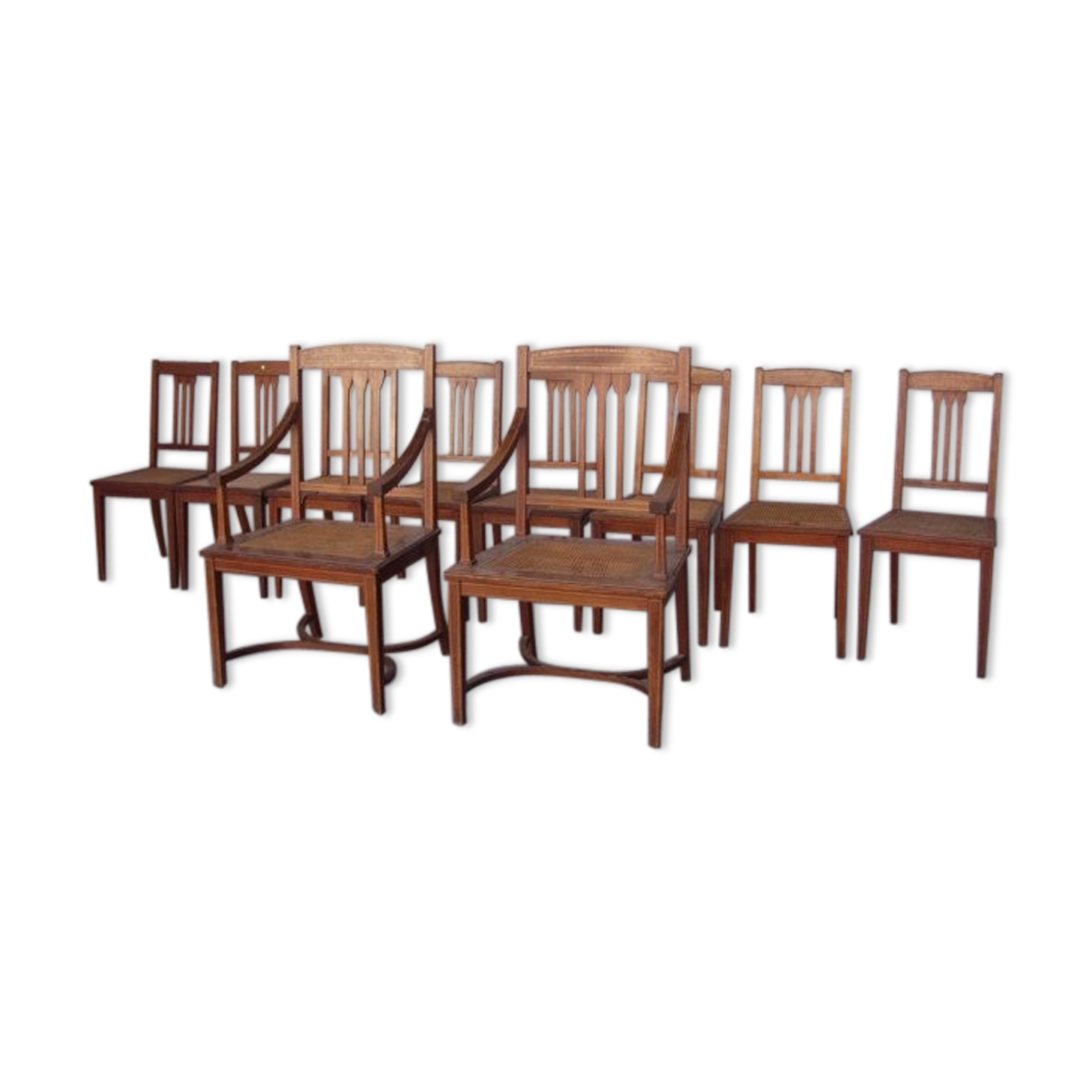 Set of 8 chairs and two fautuils of English style mahogany and mahogany veneer
