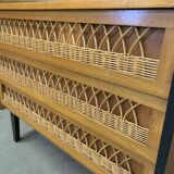 Old dresser oak and rattan 1960