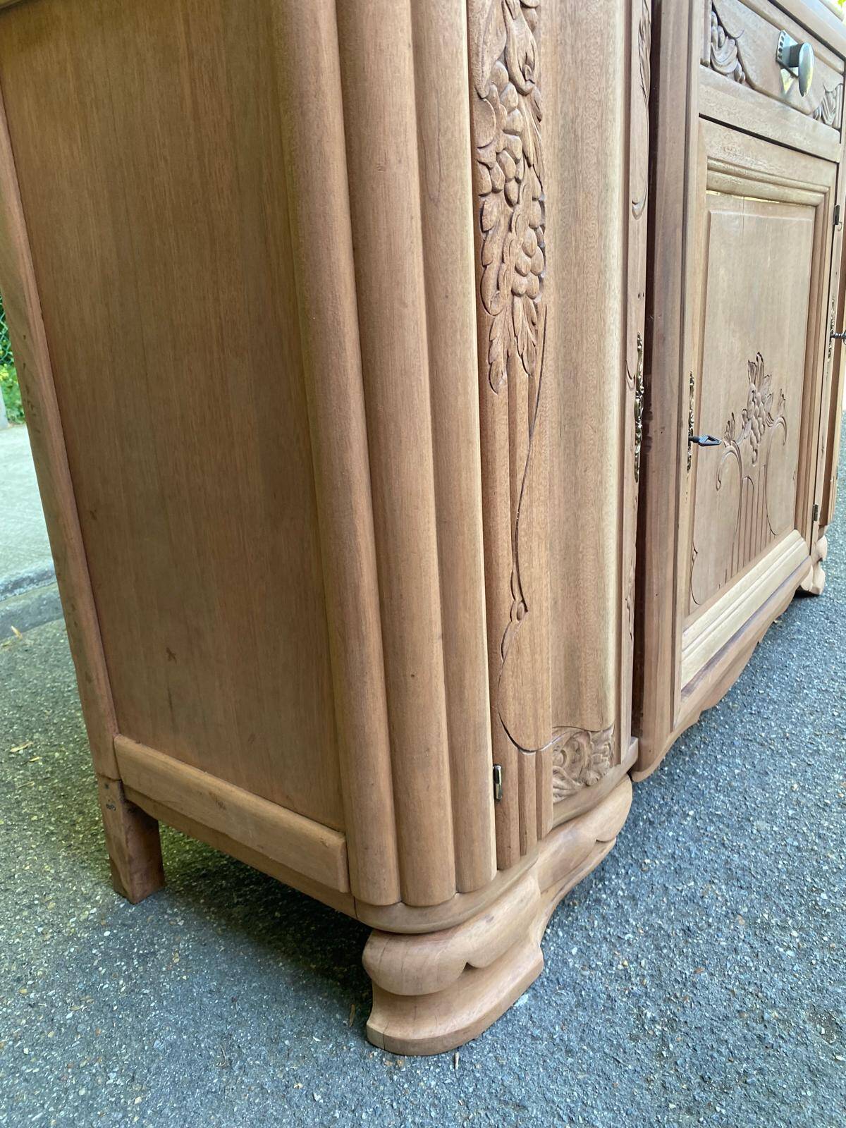 Art Deco sideboard renovated in solid walnut with Saint Laurent marble, 1930.