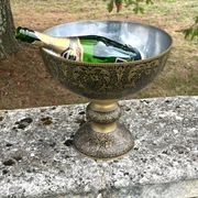 Ornate Floral Pedestal Champagne Cooler, brass ice bucket