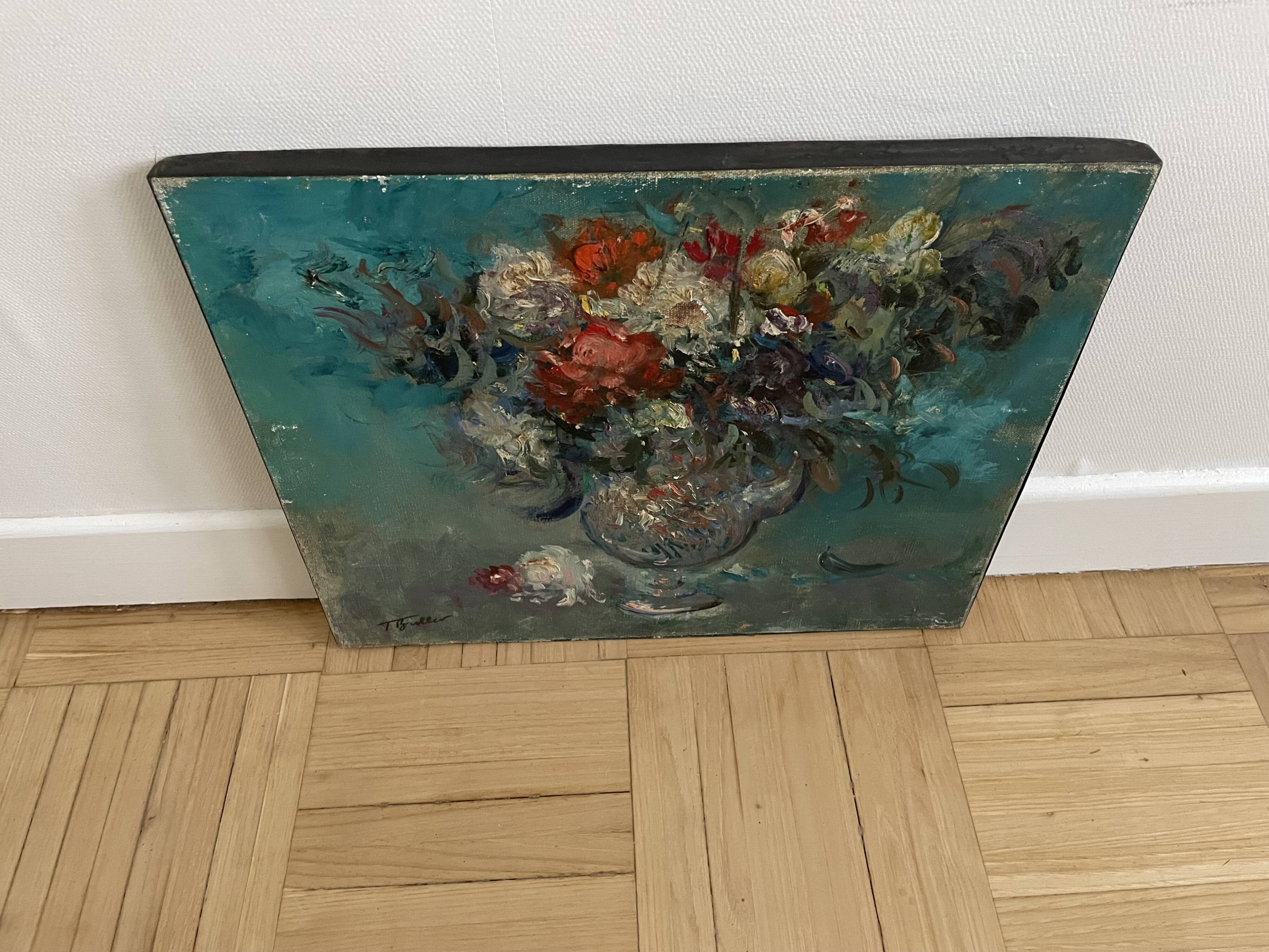 Old painting, oil on canvas bouquet of flowers