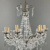 Lustre à pampilles en cristal et bronze, XXe siècle