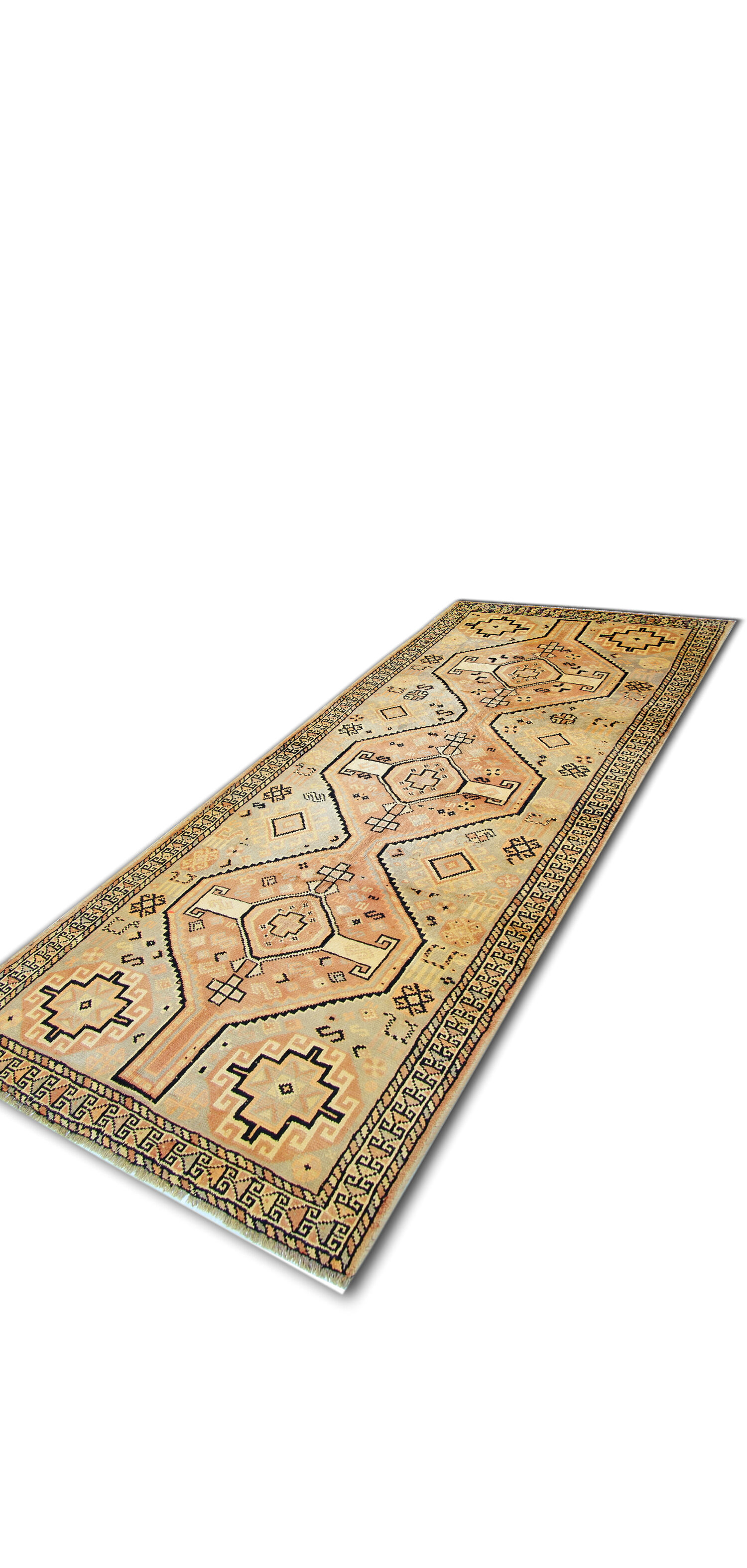 Persian Cream Tribal Runner Rug Handwoven Long Wool Carpet- 130x285cm
