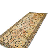 Persian Cream Tribal Runner Rug Handwoven Long Wool Carpet- 130x285cm