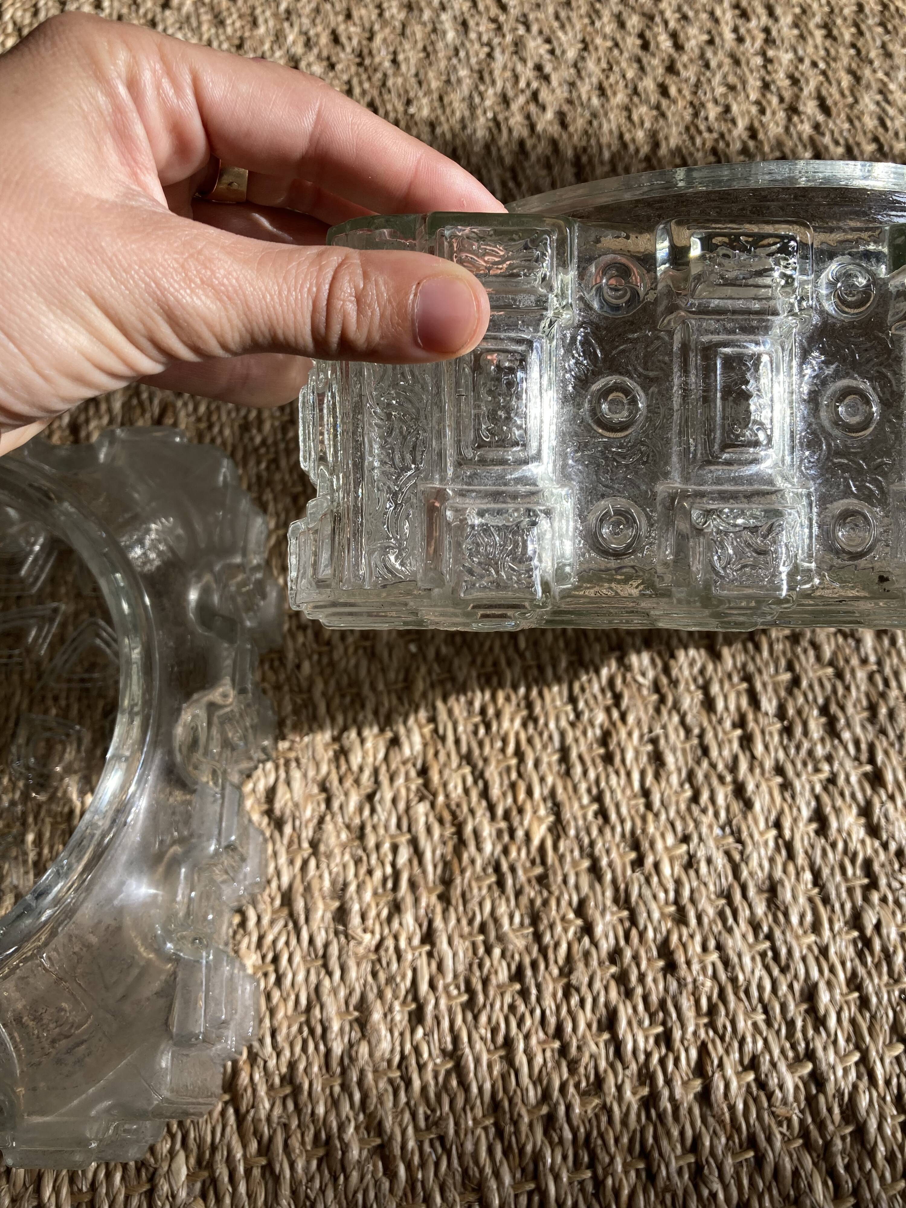 Pair of wall lamp or ceiling lamp in transparent vintage molded glass