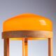 Bent oak wood table lamp with orange glass shade