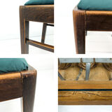 Lot de 4 chaises vintage bois brun, assise verte, style années 50