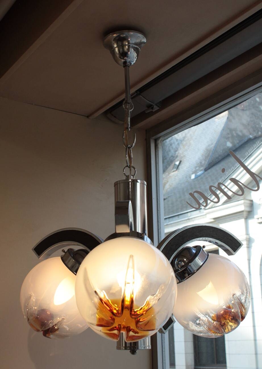 Chandelier with 3 arms of light Gaetano Sciolari Mazzega, circa 1970