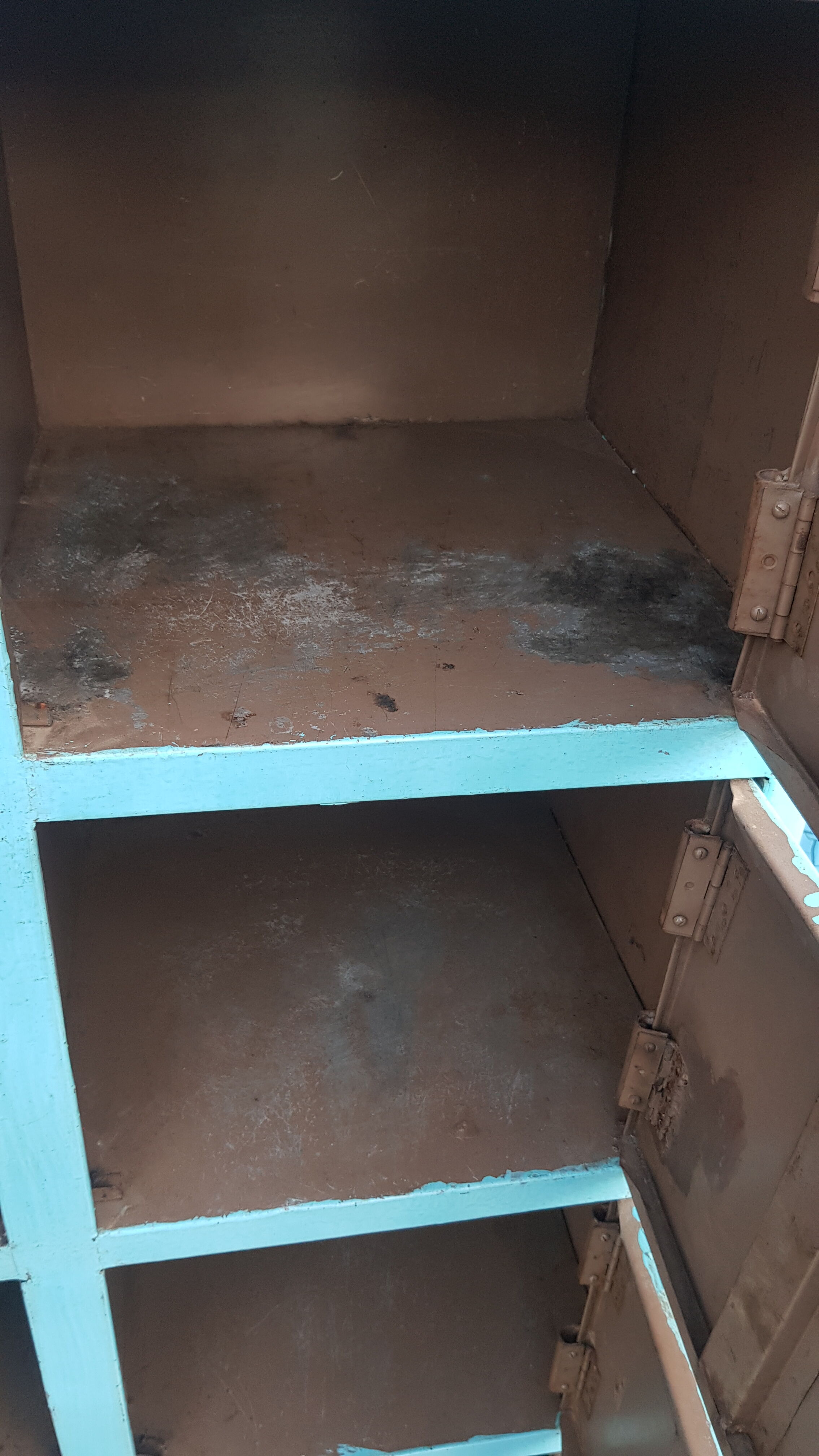 Old metal workshop furniture original turquoise patina
