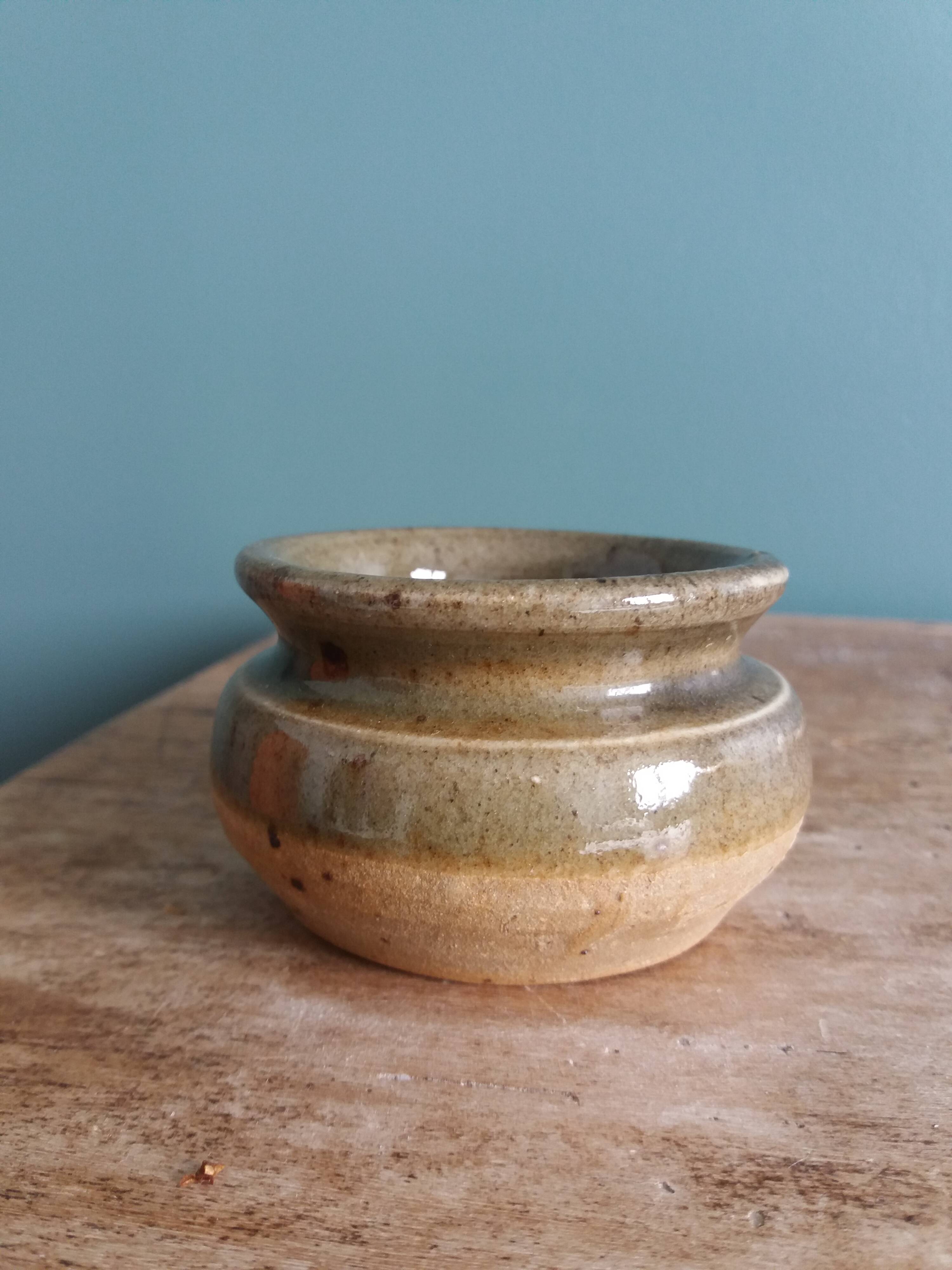 Signed stoneware mustard pot