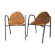 Pair of chairs / vintage armchairs in rattan and black lacquered metal