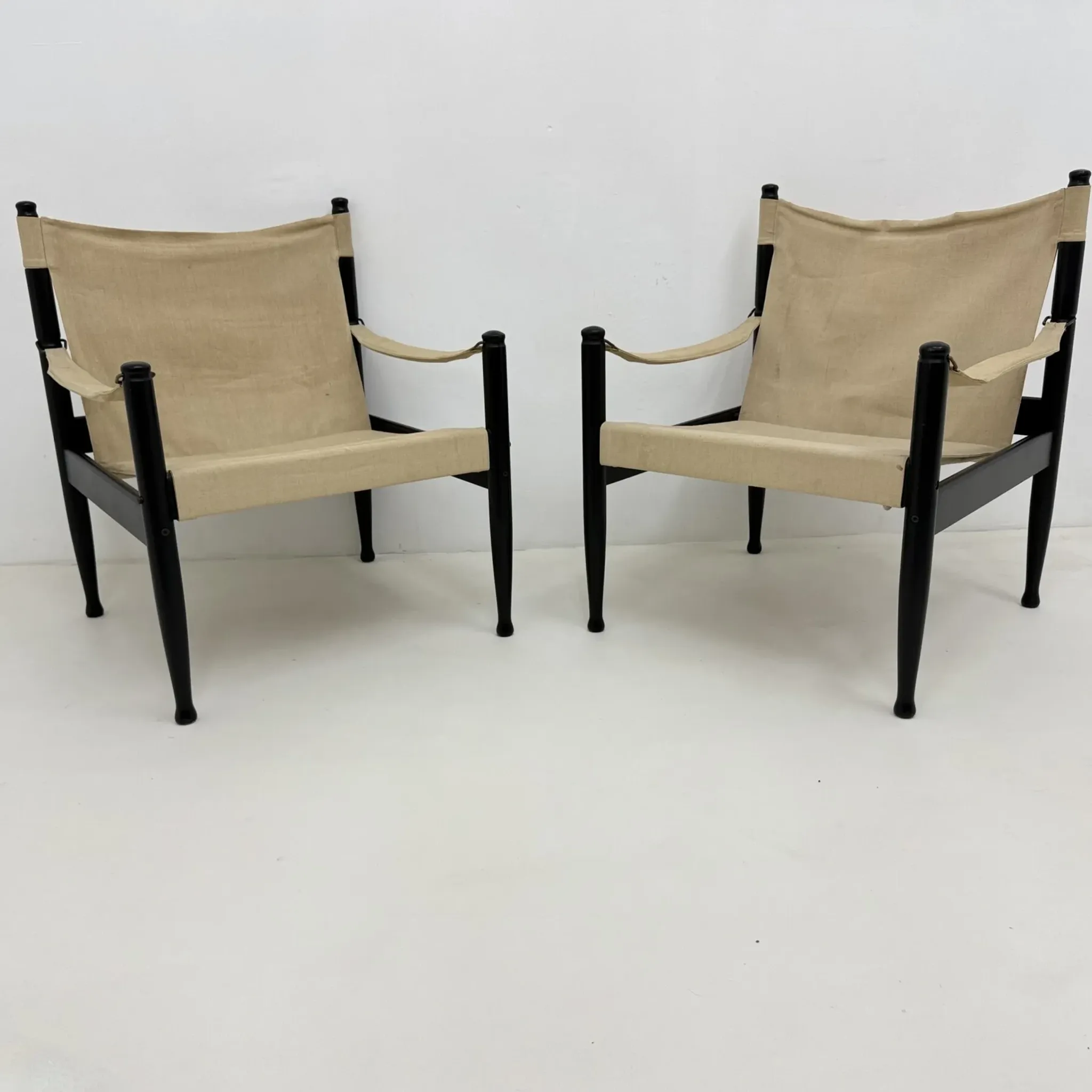 Set of mid-century Danish safari chairs by Erik Wørts for Niels Eilersen, 1960s