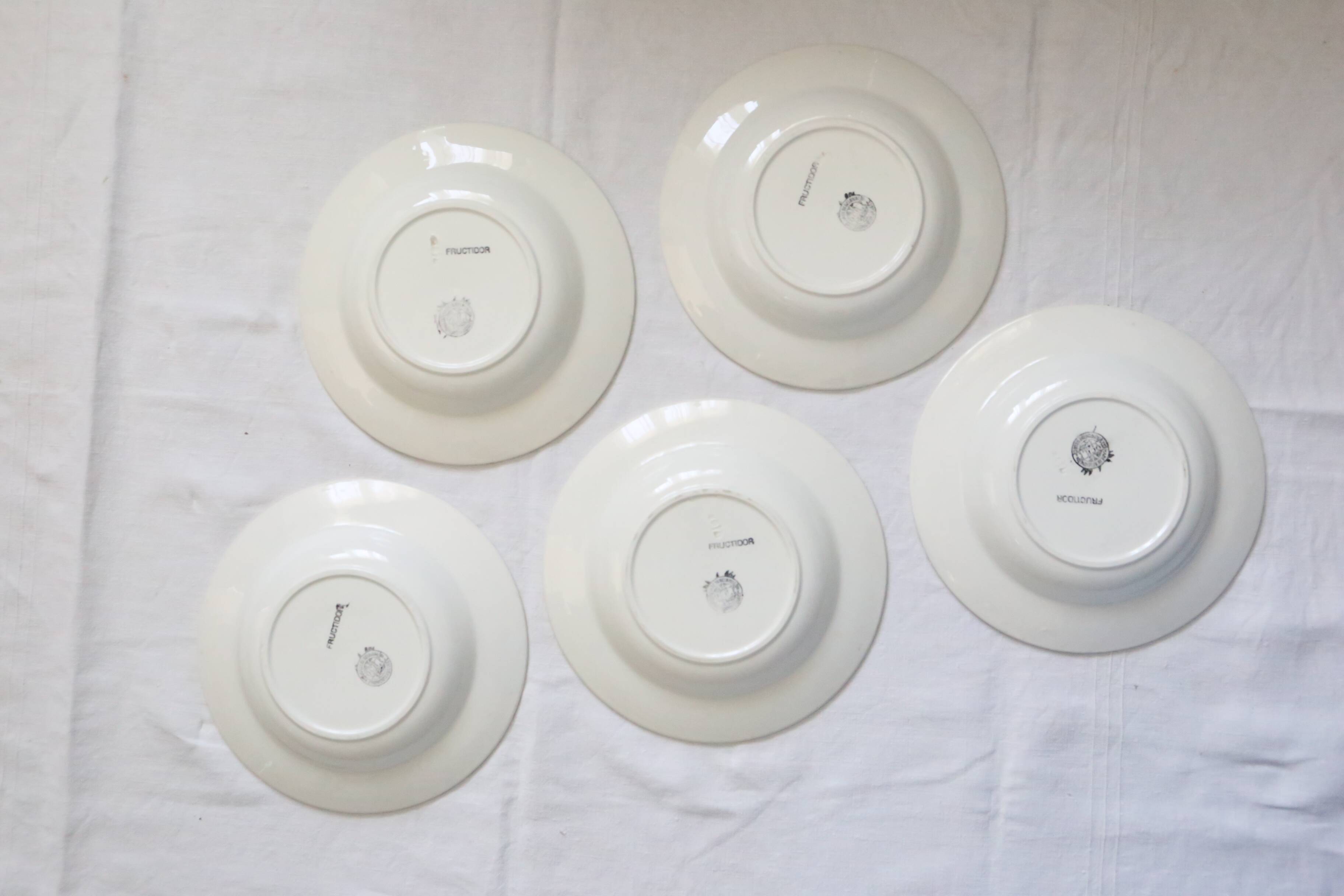 Set of 5 Boch soup plates, Fructidor service, vintage