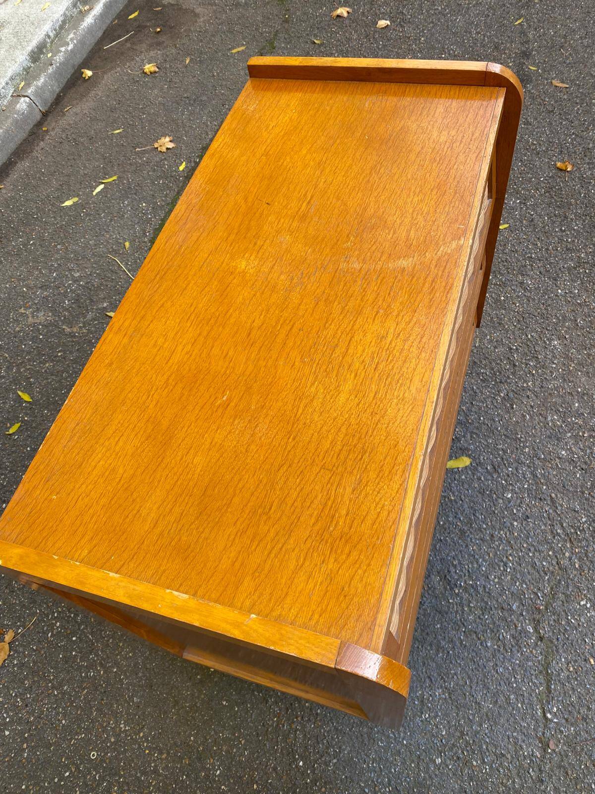 Commode scandinave en chêne et rotin des années 60