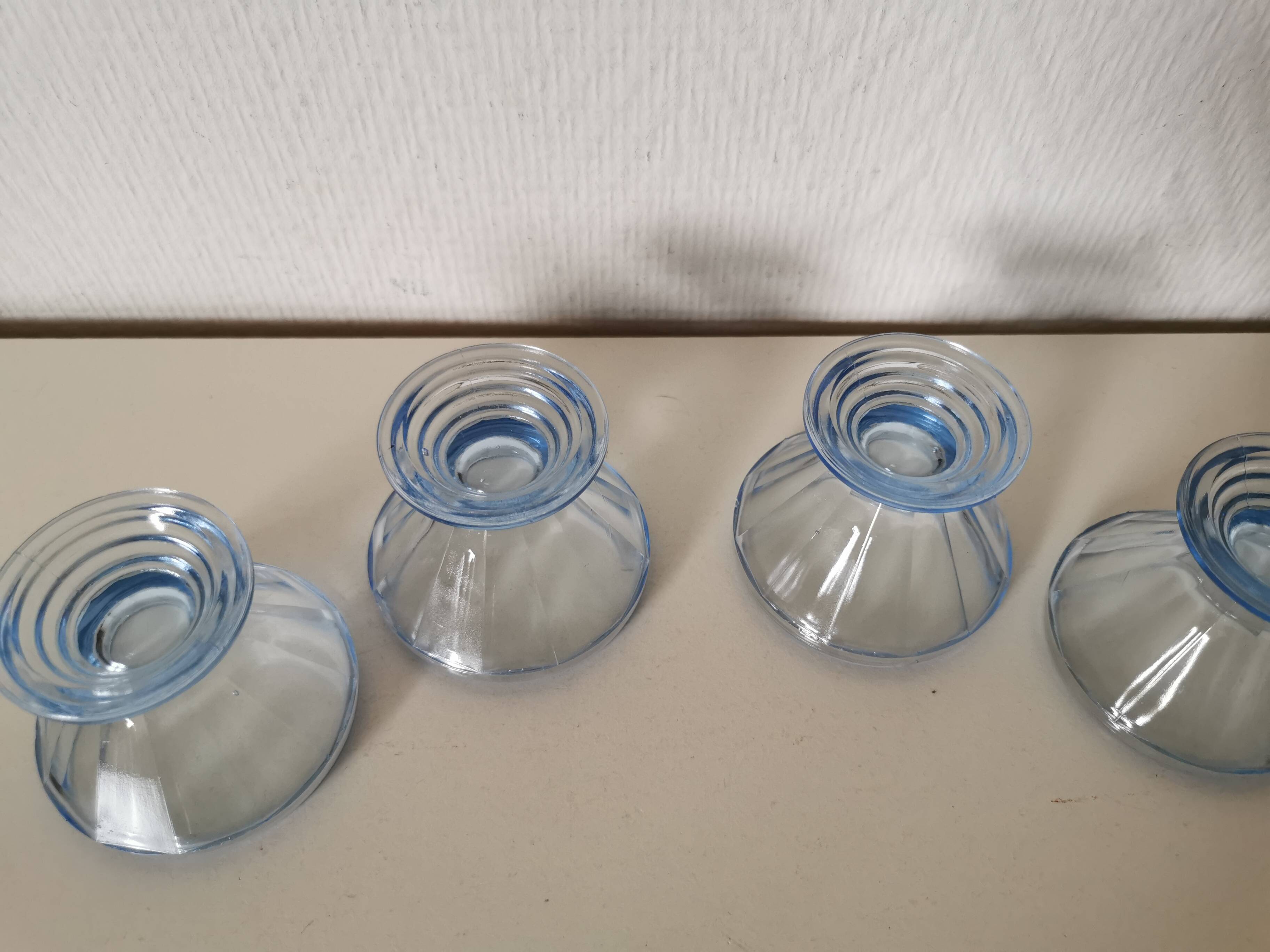 Set of glasses, coupe, ice cream, Normandy hole, cooked wine, digestives, art deco, blue