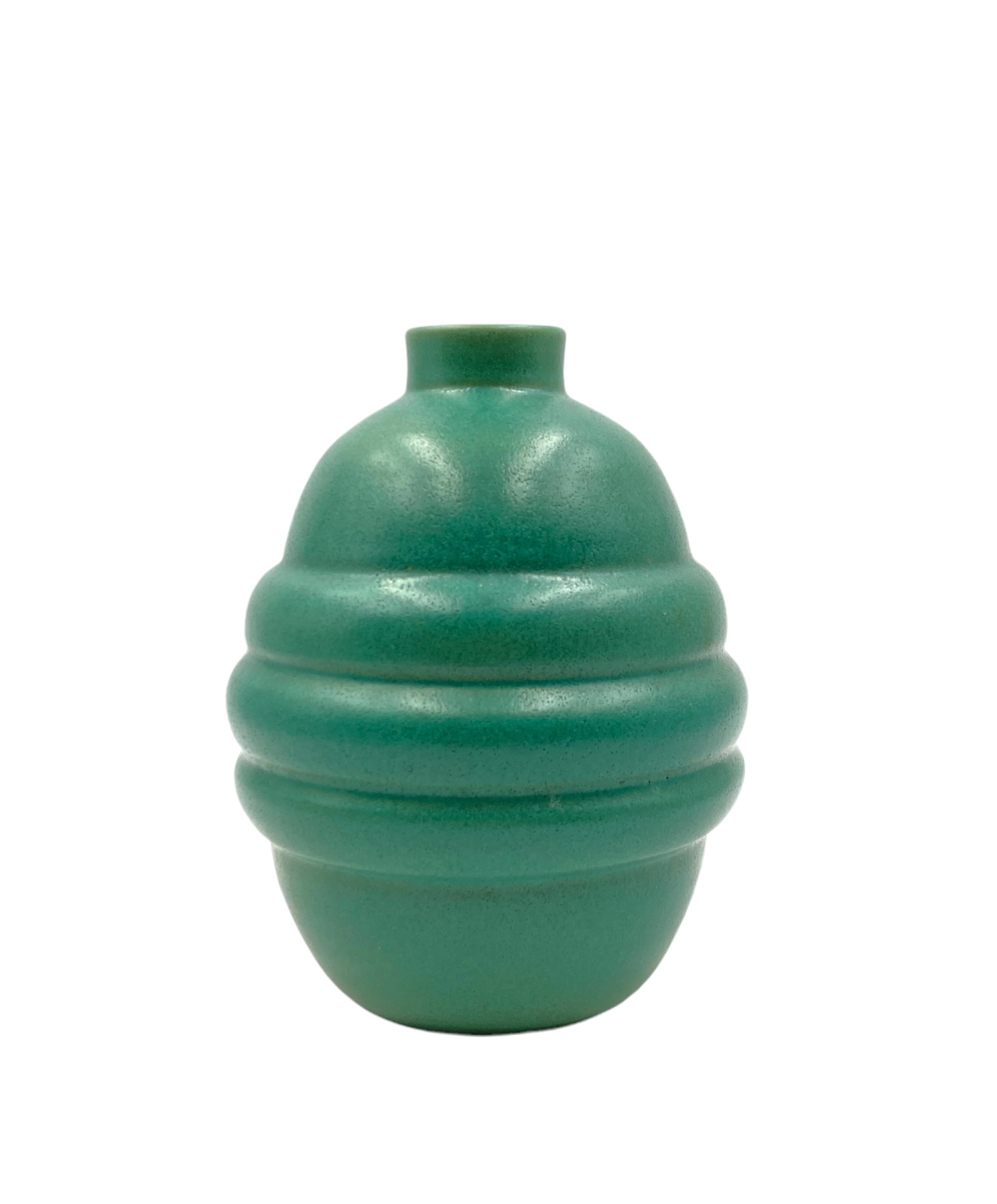 Art deco turquoise faience vase, france 1940s