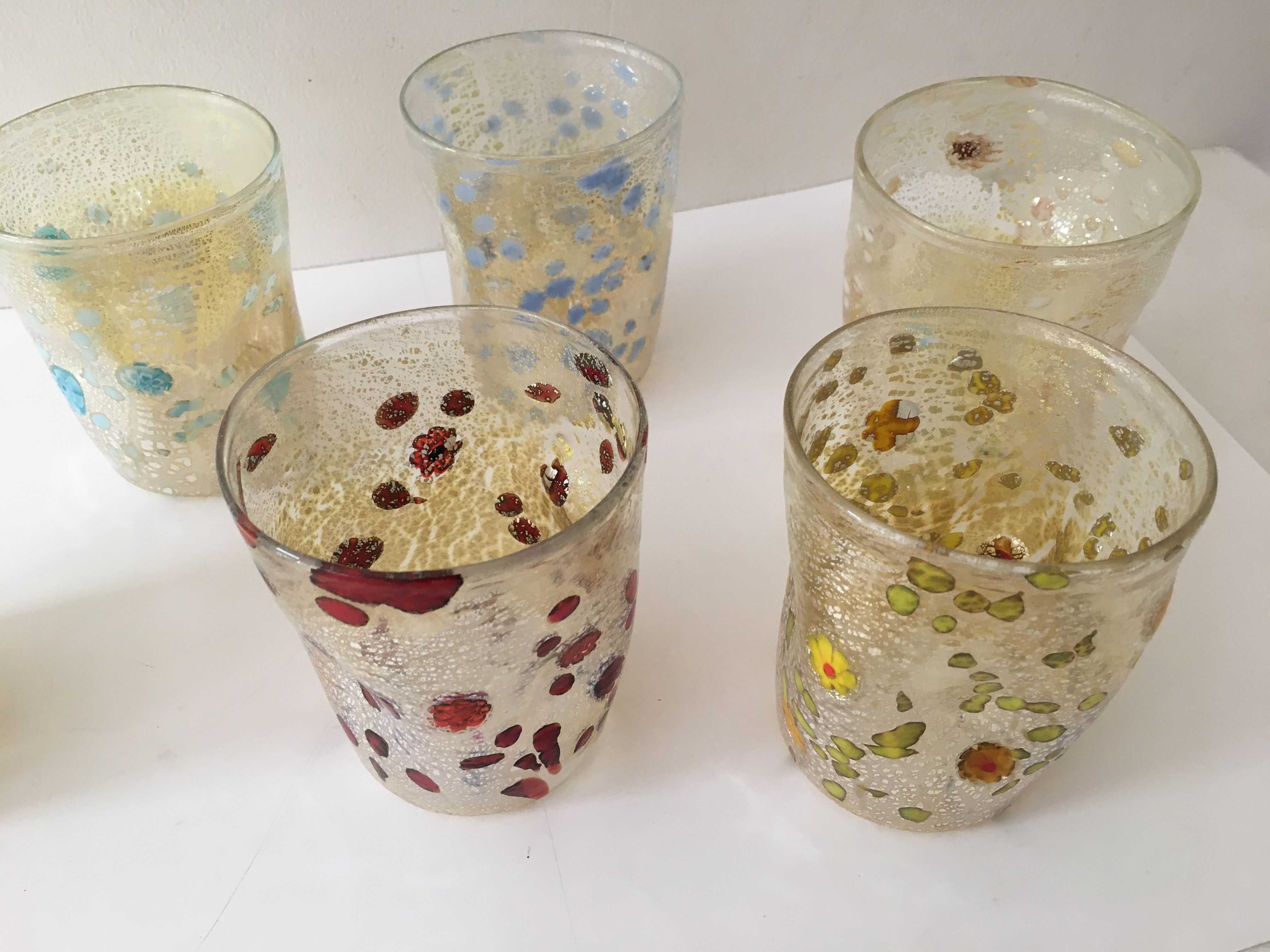 Set of 6 murano glasses acqua "goto" "murrisa" in murano glass unique piece