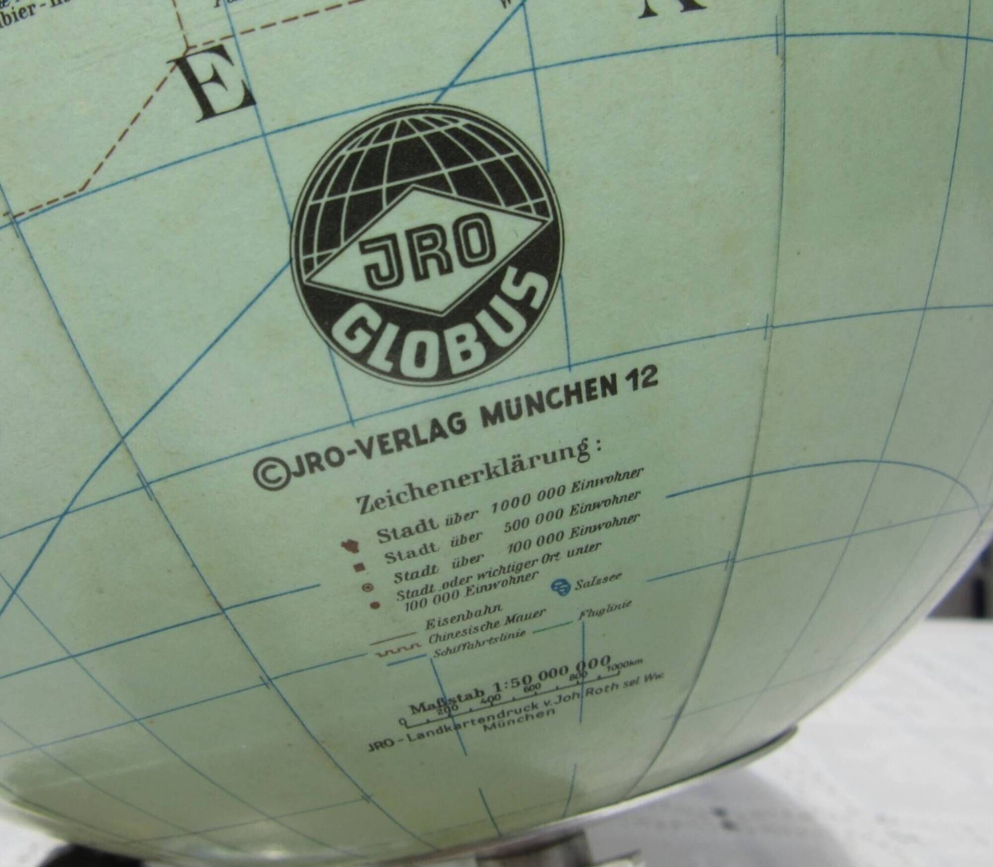 Vintage 1960 terrestrial globe JRO Verlag world map German - 35 cm