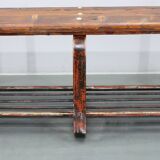 1970s Pine Tree Bench with Iron Base, Czechoslovakia