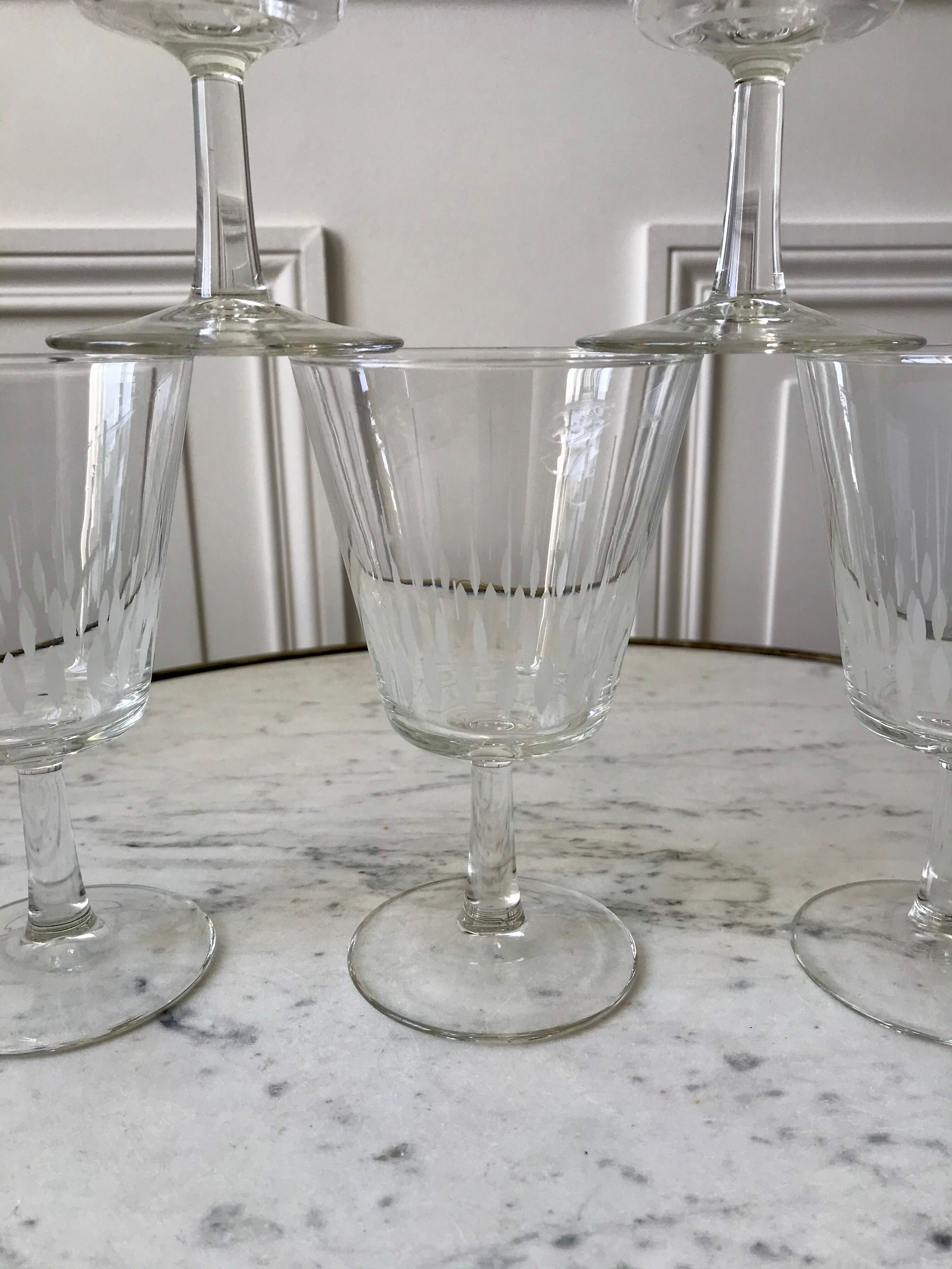 Set of 6 large crystalline glass wine glasses 50-60s