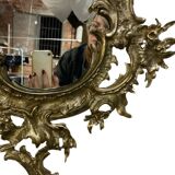 Console murale en bronze et miroir, années 60. Lot de 2