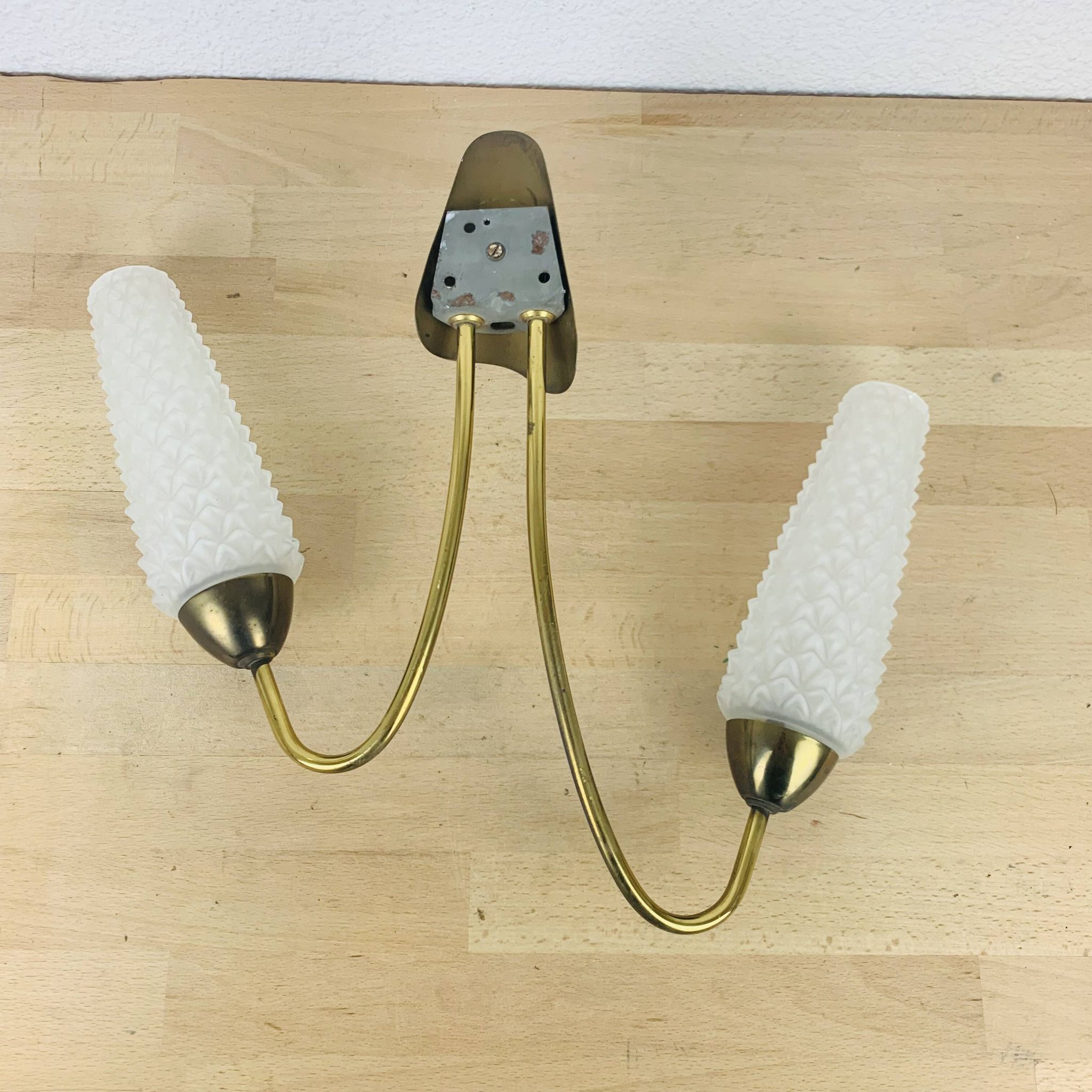 Double gold metal wall lamp and glass tulips, 1950s