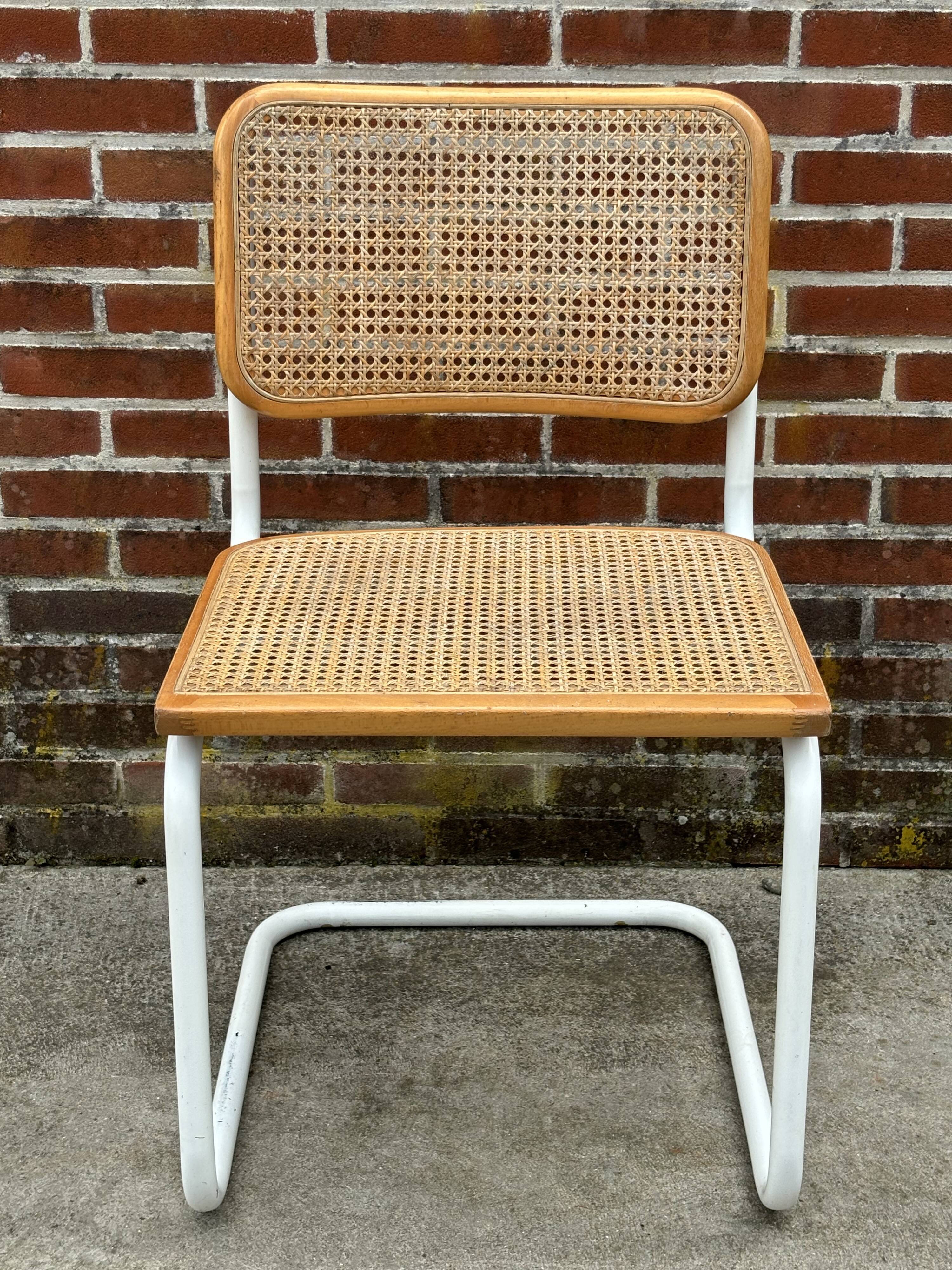 Cesca chair b32 model in white and wood by Marcel Breuer