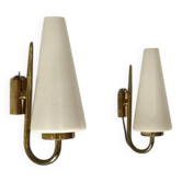 Pair of vintage wall lights in glass, brass, and opaline, Italy, 1970.