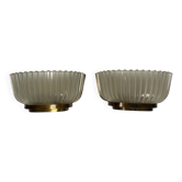 Mid-Century Wall Lamps in Brass and Glass, 1940s, Set of 2