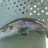 Ceramic trout on glass rock, 1950s, signed