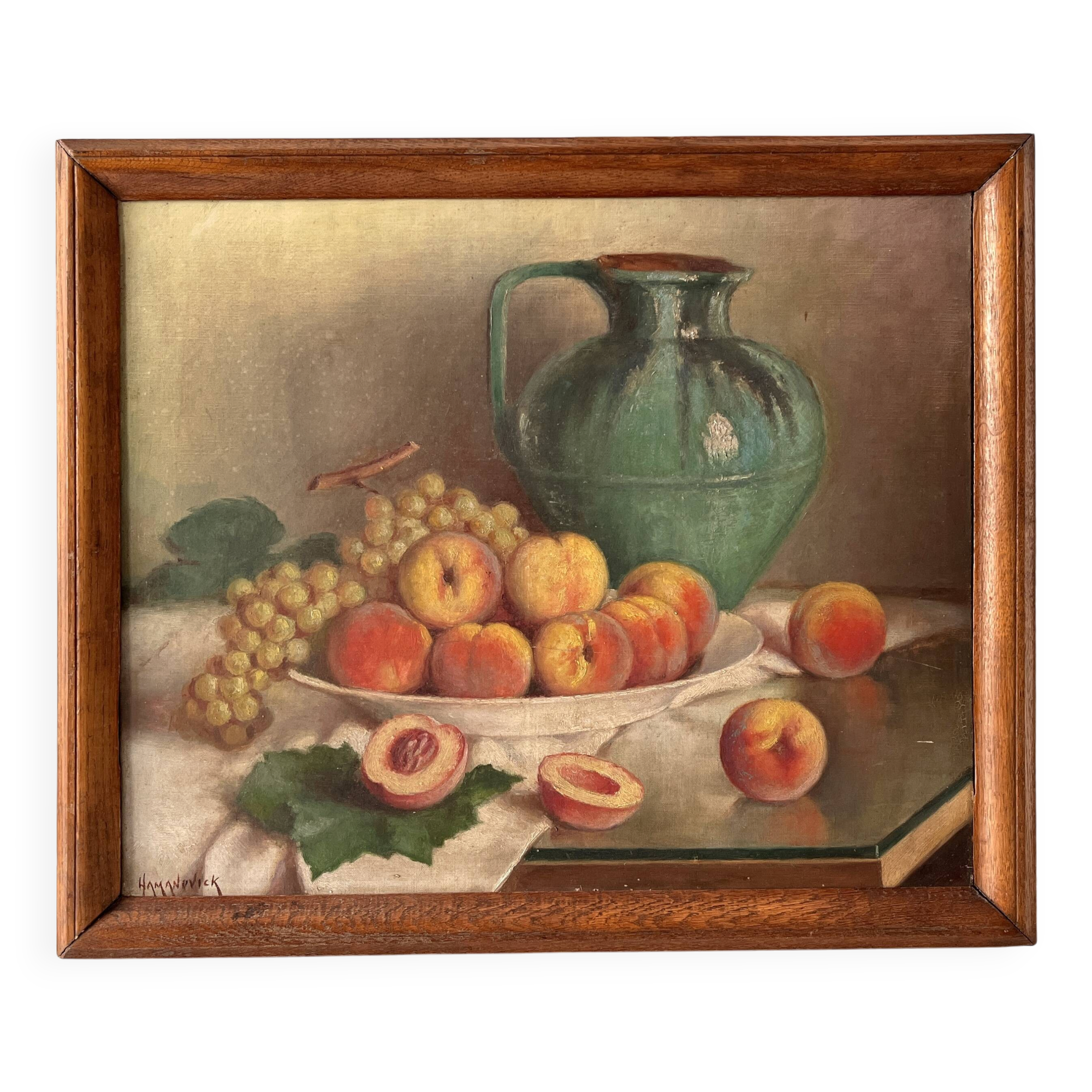 Still life with fruits, oil on canvas circa 1920