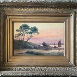 Emile gauffriaud (1877-1957) painting hsp seaside with sailing boats