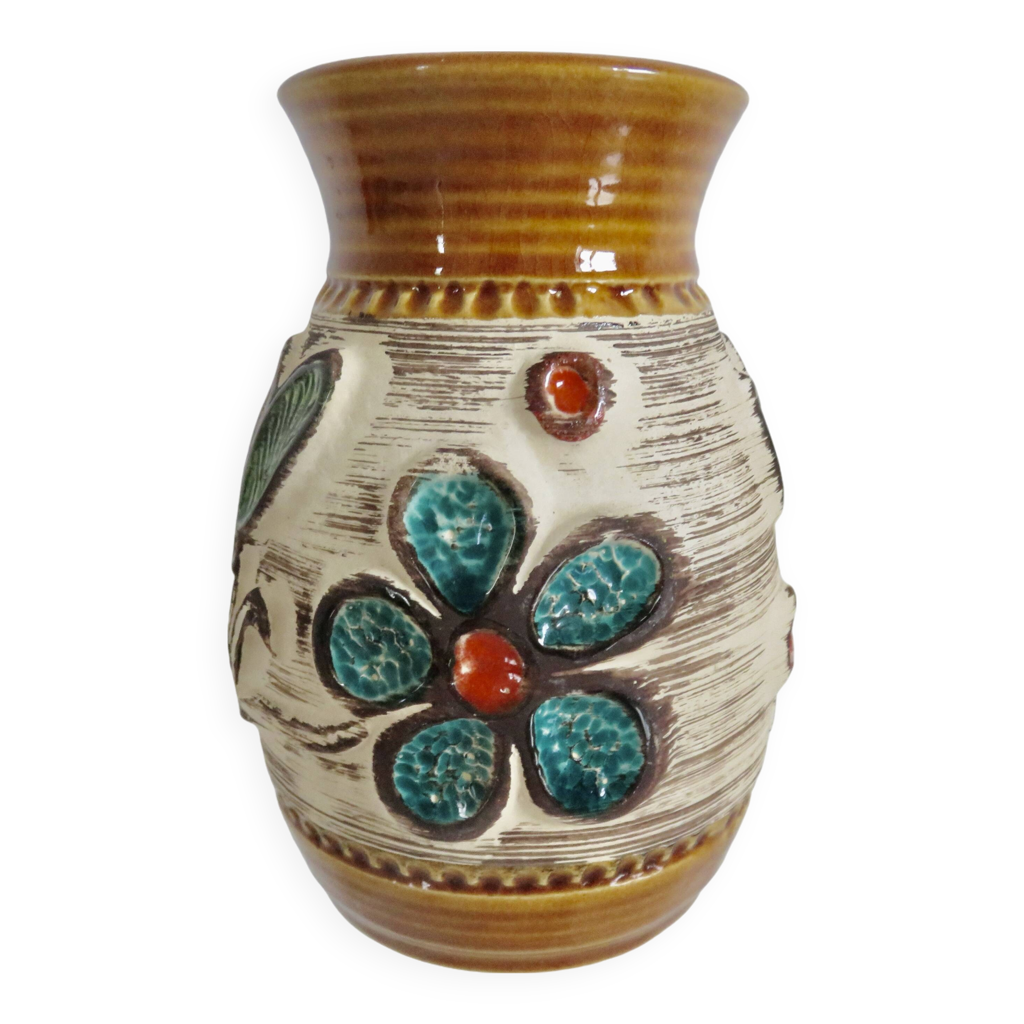 Ceramic vase with floral decoration "West Germany" 50s 60s