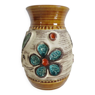 Vase en céramique à décor floral "West Germany" années 50 60