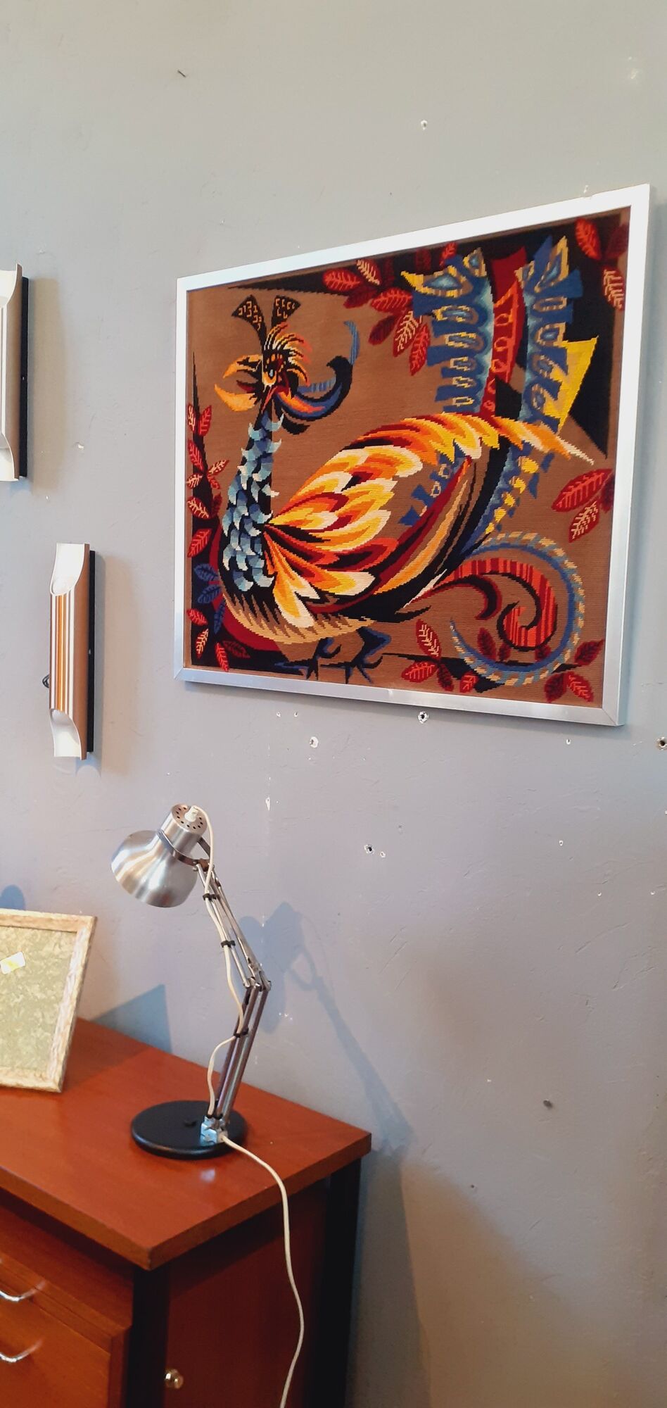 Vintage framed tapestry year 70 "The Golden Bird"