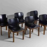 Set of 6 black leather dining chairs by Afra & Tobia Scarpa, 1970's