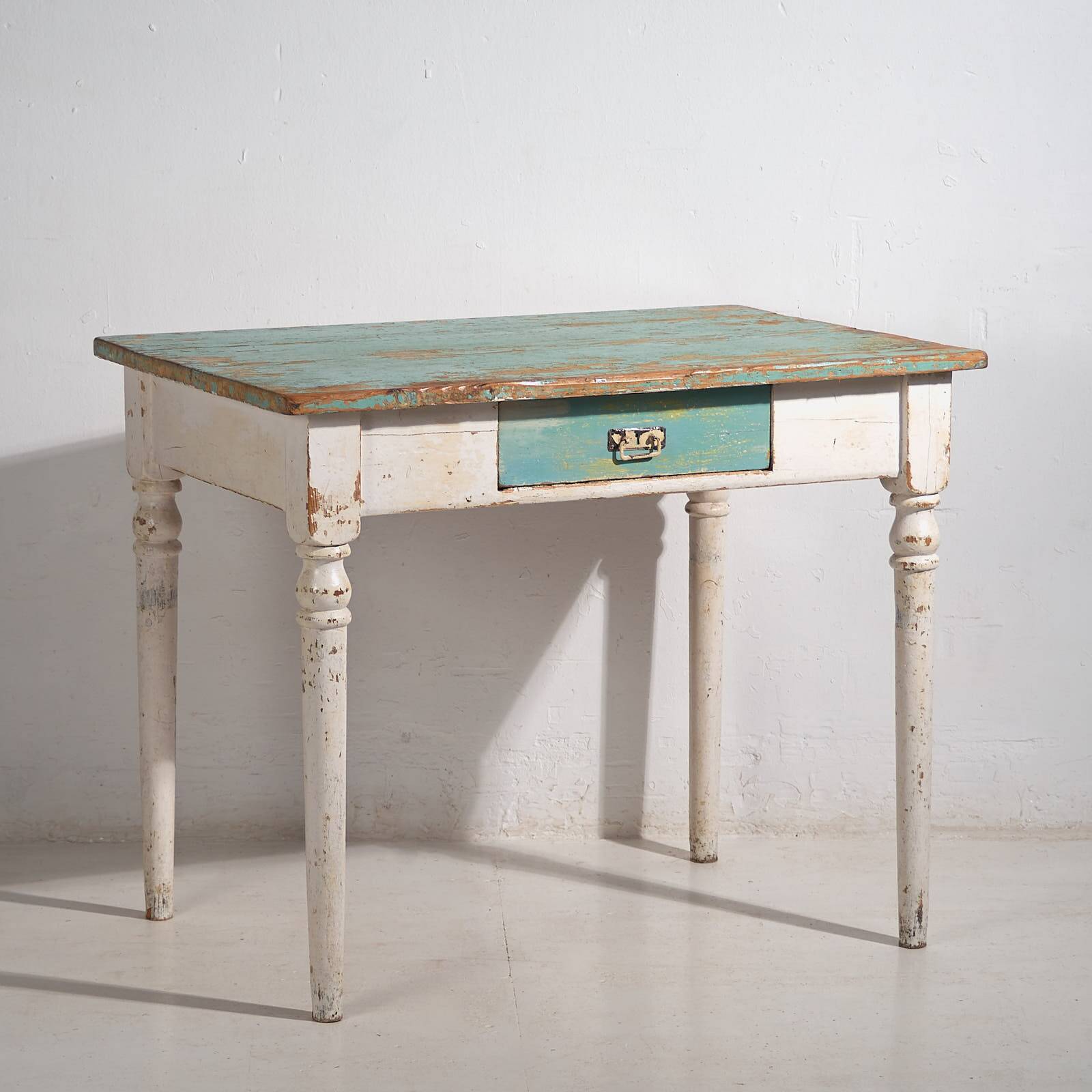 Antique side table with turquoise green patina (c.1920) #7