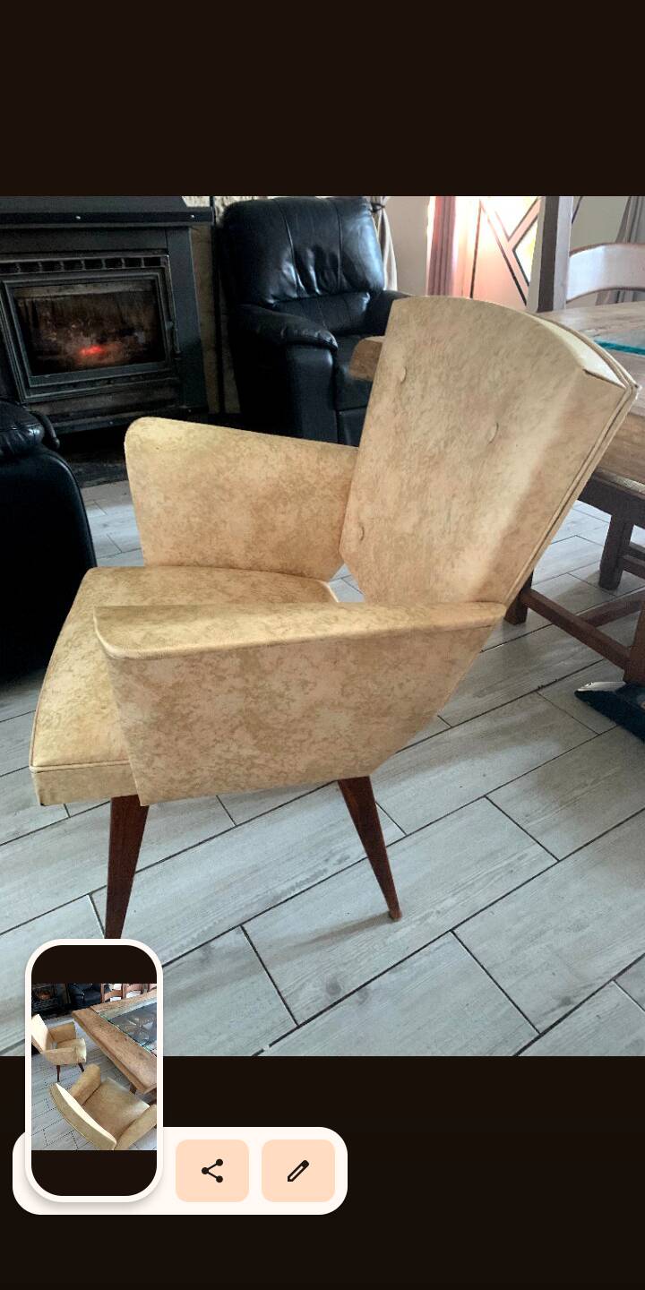 Pair of bridge armchairs in speckled faux leather, 1950.