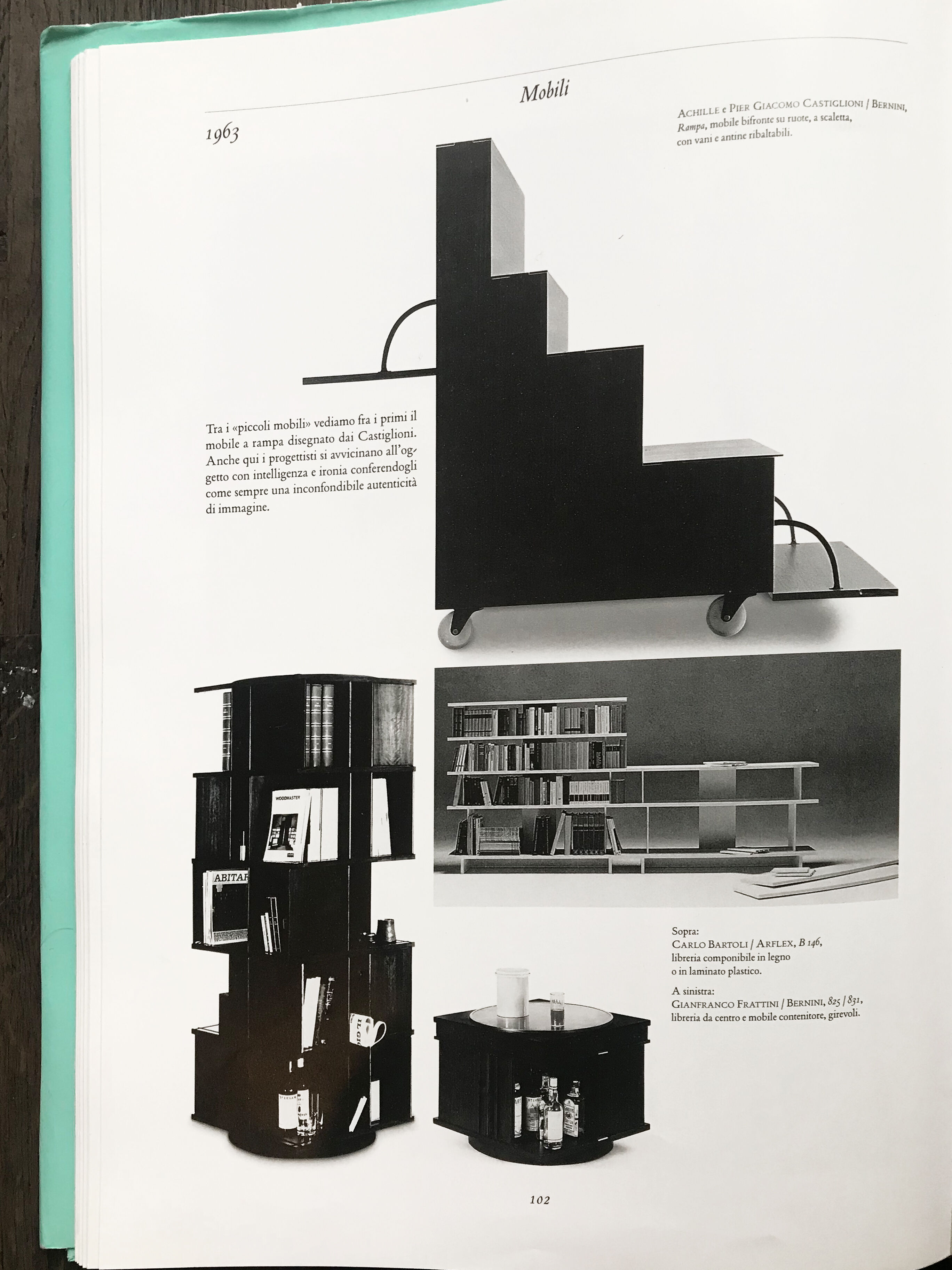 Gianfranco Frattini for Bernini italian wood leather swivel bookcase 1960s