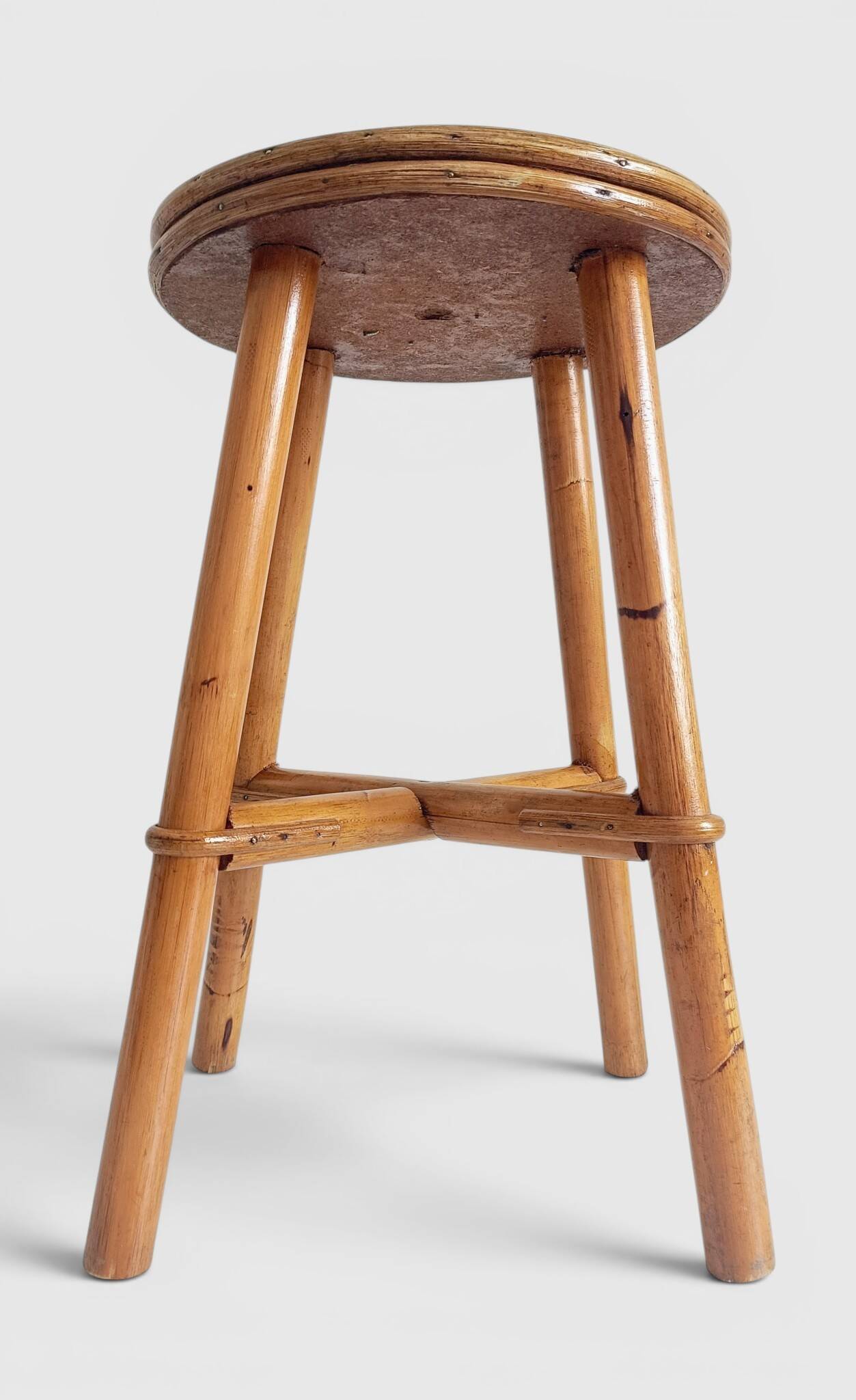 Vintage Rattan and Bamboo Accent Side Table / Stool, Spain, 1970s