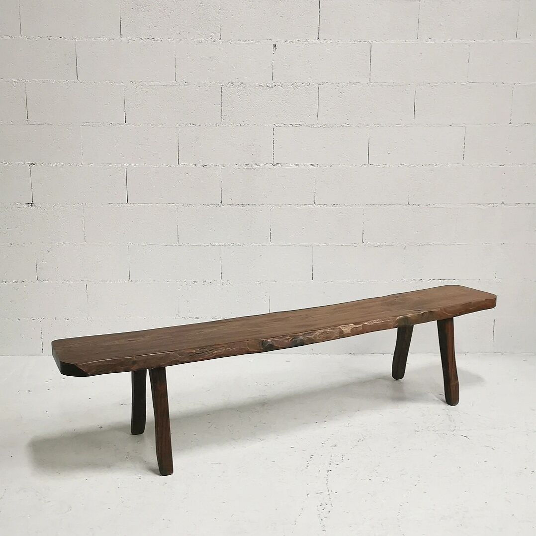 Brutalist solid elm bench, 1960