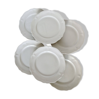6 vintage white dinner plates with scalloped edging Sarreguemines style