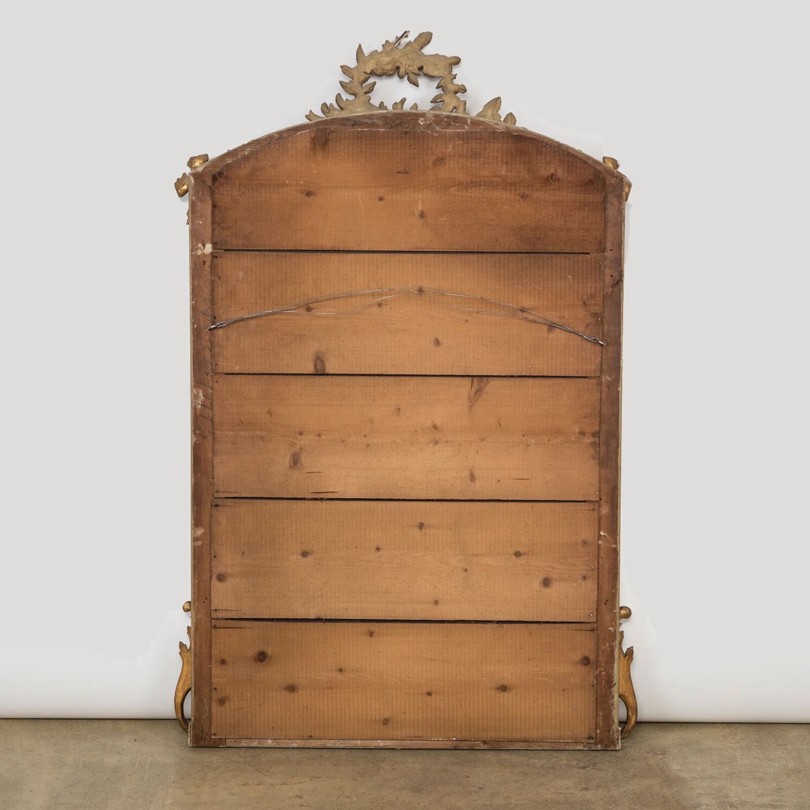 19th C antique French Louis XVI mirror with leave crest