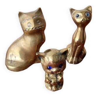 Set of 3 brass cats