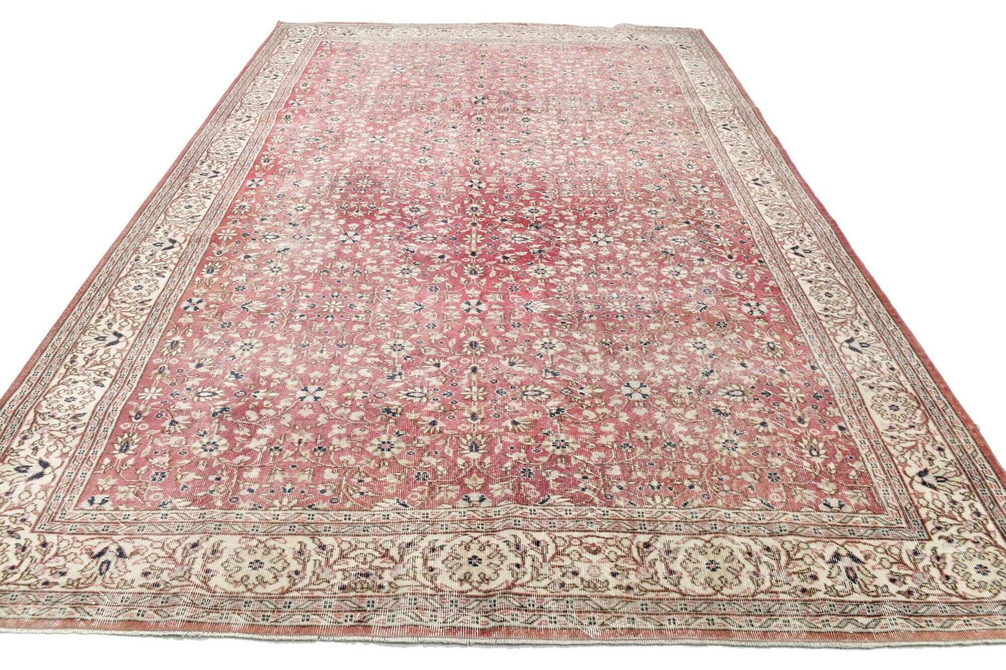 Red & Navy Blue Floral Vintage Persian Rug