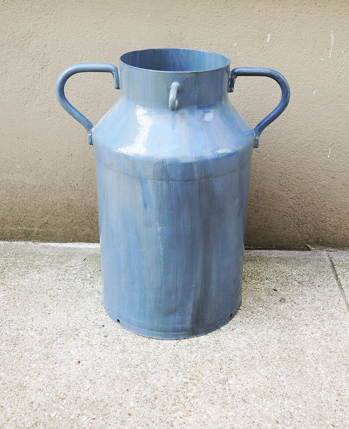 Old broc pot hand painted metal milk can