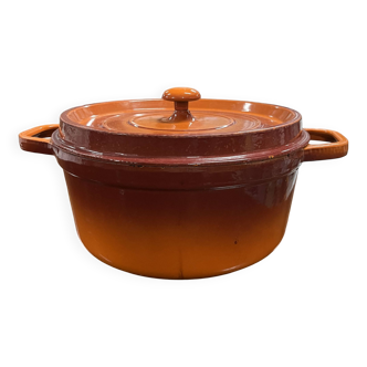 Cocotte en fonte ronde orange vintage