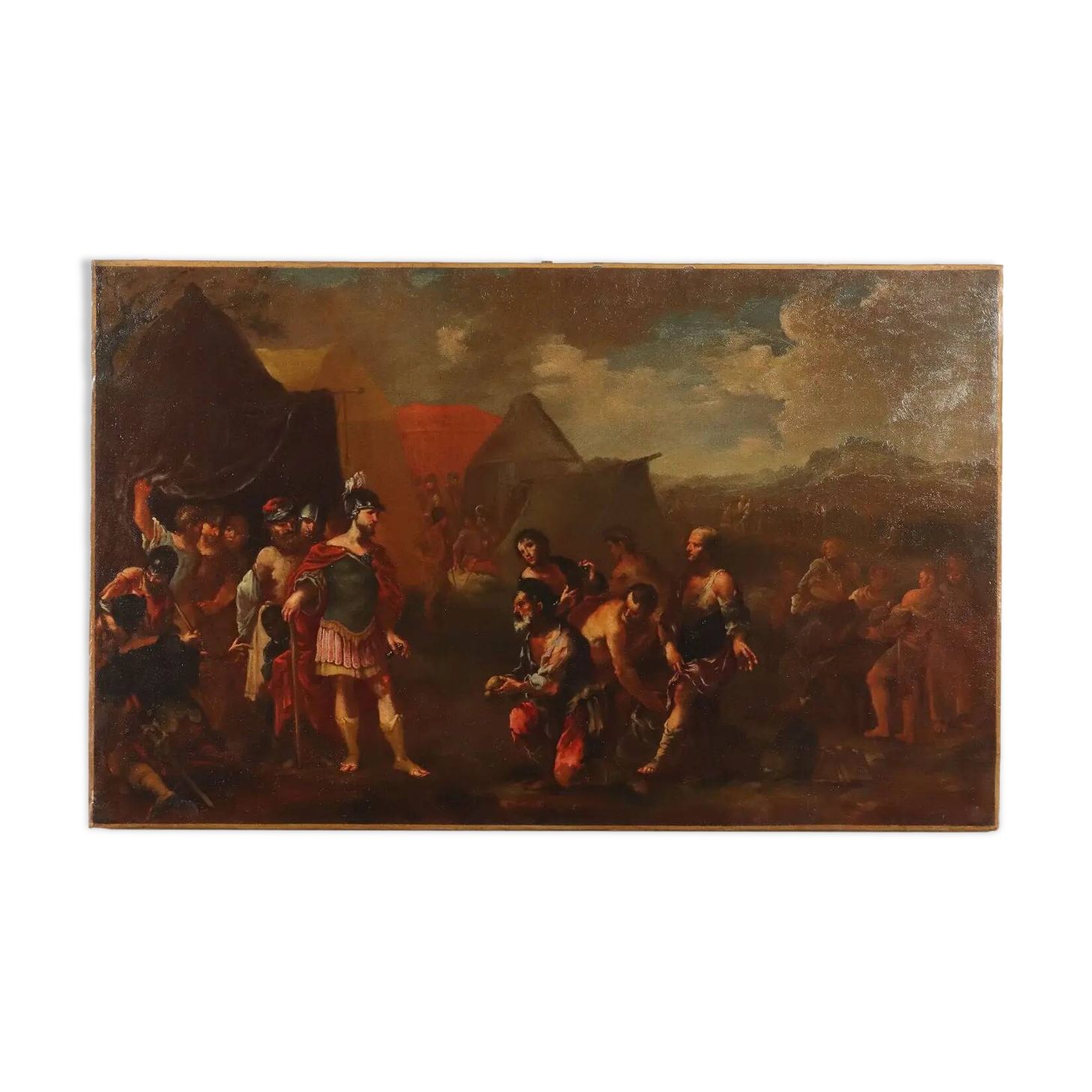 Ancient painting with a historical subject, oil on canvas, 17th century.