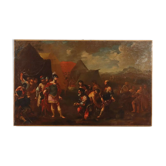 Ancient painting with a historical subject, oil on canvas, 17th century.