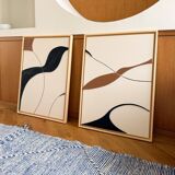 Beige, black, brown diptych design panels.